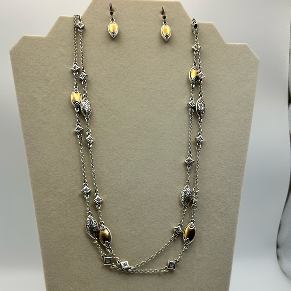 Brighton Wiltern Long Necklace & Earrings Set Two-tone 43" Gold Silver Plated - Picture 5 of 14